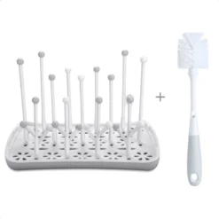 Bouteilles à Biberons Avec Brosse Pour Biberons - Egouttoir Pour Biberons - Égouttoir Avec Bac Collecteur - Gris / White
