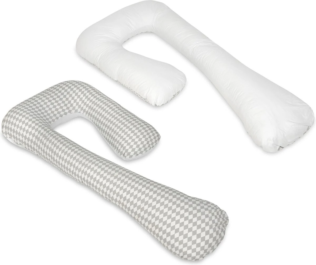 Coussin D'allaitement - Coussin De Grossesse - Grand - 100% Coton - Blanc / Losange Gris - Blanc