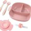 Vaisselle Enfant 4 Pièces - Assiette Compartiments Bébé Avec Ventouse - Vaisselle Pour Enfants Incassable - Rose