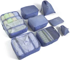 Ensemble D'organisateur, Cubes D'emballage Sacs à Vêtements, Sacs à Chaussures, Organisateur De Voyage, Cube D'emballage, Cosmétiques, Organisateur De Voyage, Sacs D'emballage Pour Valise (8 Pièces, Bleu Marine)
