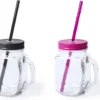 6x Gobelets Mason Jar En Verres Avec Bouchon Et Paille 500 Ml - 3x Noir/3x Rose - Verrouillable/anti-fuite/fruits Frappés