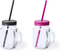 6x Gobelets Mason Jar En Verres Avec Bouchon Et Paille 500 Ml - 3x Noir/3x Rose - Verrouillable/anti-fuite/fruits Frappés