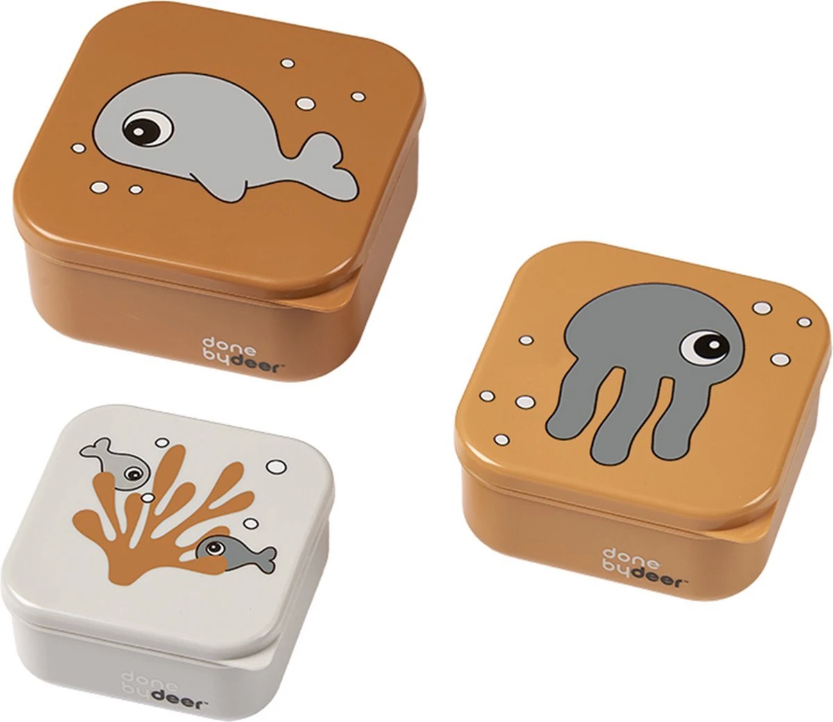 Done By Deer Sea Friends SET Gobelet En Paille + 3 Snack Box - Mustard/ Gris - Gourde - Snack Box 2 Done By Deer Sea Friends SET Gobelet En Paille + 3 Snack Box - Mustard/ Gris - Gourde - Snack Box – Image 2