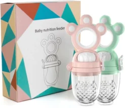 Pack De Démarrage Bébé Fruit Teat Avec 3 Tailles De Sacs Filet SML Avec Pendule De Sécurité 4 M + / VERT