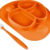 Set De Table Pour Enfants - Assiette - Vaisselle Bébé - Cuillère Incluse - 2 Ventouses - Antidérapant - Orange