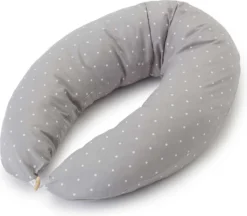 Lumaland Coussin D'allaitement Coussin De Grossesse Coussin De Couchage Latéral Avec Housse 100% Coton à Pois Gris / Blancs 190 X 150 X 37 X 20 Cm