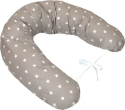 MamaLoes Amy Grijs With Witte Stars Coussin D'allaitement, Housse Lavable, 100% Coton