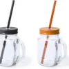 4x Pcs Verre Mason Jar Gobelets Avec Bouchon Et Paille 500 Ml - 2x Noir / 2x Orange - Scellable / Pas De Fuite / Fruits Secoue