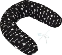 MamaLoes Amy Arrow Zwart Avec Witte Arrows Coussin D'allaitement, Housse Lavable, 100% Coton
