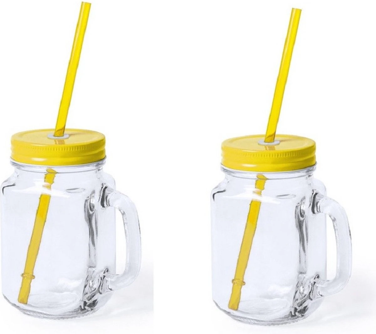 2x Pcs Verres Mason Jar Tasses à Boire Bouchon Jaune Et Paille 500 Ml - Scellable / Non-fuite / Fruits Secoue 1 2x Pcs Verres Mason Jar Tasses à Boire Bouchon Jaune Et Paille 500 Ml - Scellable / Non-fuite / Fruits Secoue