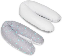 Coussin D'allaitement - Coussin De Grossesse - 100% Coton - Avec Ficelles - 145 Cm - Chats Et Coeurs - Blanc