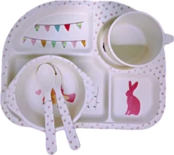 Vaisselle Pour Kinder - Services De Table Pour Enfants - Assiette / Bol / Tasse / Cuillère - Ensemble De Repas - Ensemble De Salle à Manger - Ensemble Cadeau - 5 Pièces - Sans BPA
