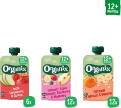 Organix Squeeze Fruit Month Box 30 Pièces - 12 + Mois - Bio - Plateau De Jeu Organix GRATUIT - Geen Sucre Ajouté - Sans Additifs Inutiles - Collation Savoureuse Et Responsable Pour Bébé Et Enfant En Bas âge