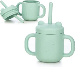 FreeON Gobelet En Siliconen Avec Paille Et Poignées - Gobelet à Paille Pour Bébé - Tout-petit Et Tout-petit - Vert