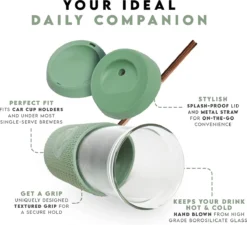 Gobelet à Smoothie Avec Paille En Métal, Gobelet En Verre Réutilisable Avec 2 Couvercles Avec Joint En Silicone Et 1 Manchon, Réutilisable, Recyclable Et étanche, 20 Oz -Bébé Soldes Boutique 1200x1092 4