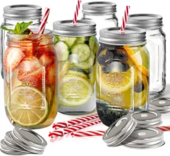 Masthome Lot De 6 Verres à Boire De 500 Ml Avec Couvercle Et Paille Verre De Conservation Avec Bouchon à Vis Cuisine Mason Verre Idéal Pour La Décoration De Fête