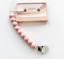 Anneau De Dentition à Cassette Rose Avec Attache-sucette Perles Chaîne Et Clip - Bébé - Sans BPA - Siliconen - 100% Sûr - Anneau De Dentition Refroidissant