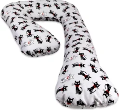 Oreiller De Couchage Latéral - 235 Cm - 100% Coton - Avec Des Chats Noirs Et Blancs