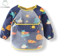 Tablier Enfant 'Mer' Manches Longues - Bavoir Avec Manches - Bavoir Little Hippo - Imperméable - Tablier Artisanal - Tablier Klieder - 3 à 5 Ans