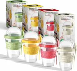 Set De 2 Tasses à Muesli To Go Contenant De Yaourt, Contenant De Fruits, Tasse à Salade, Tasse De Voyage, Boîte à Lunch Sans BPA (tasse Beige + Rouge)