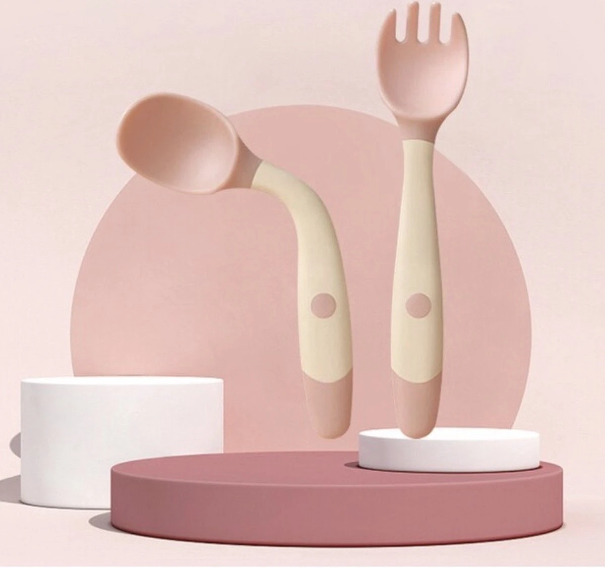 Couverts Bébé Et Bambin Siliconen - Couverts D'entraînement Flexibles - Fourchette Et Cuillère - Service Bébé - Offre Blauw, Rose Ou Combi 2 Couverts Bébé Et Bambin Siliconen - Couverts D'entraînement Flexibles - Fourchette Et Cuillère - Service Bébé - Offre Blauw, Rose Ou Combi – Image 2