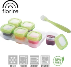 Fiorire Boîtes De Conservation Des Aliments Pour Nourriture Pour Bébé Avec Cuillère Offerte - Sans BPA - Contenants De Congélation - 6 X 60 Ml