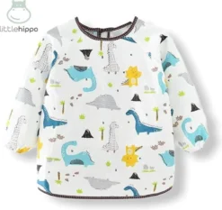 Tablier Enfant ' Dino' Manches Longues - Bavoir à Manches - Bavoir Petit Hippopotame - Imperméable - Artisanat - Tablier Enfant - 12-36 Mois