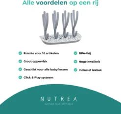 Nutrea EasyDry - Égouttoir à Bouteilles Bébé - Égouttoir Biberon - Bac D'égouttement Inclus - Grijs/ Wit -Bébé Soldes Boutique 1200x1131 1