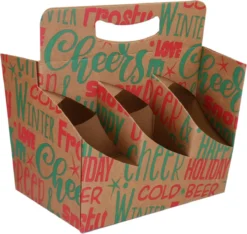 Plateau De Transport - Mots D'hiver - 6 Compartiments - Bière - 210x140x166mm - Carton Ondulé - Vert/rouge - 25 Pièces