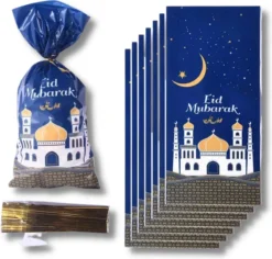 Sacs Cadeaux Ramadan Eid Mubarak - Sac Goud Or - Sac Cadeau - Eid Iftar Mosilim - 100 Pièces