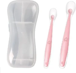 Ensemble De Cuillères à Couverts Bébé | Deux Cuillères | Silicones | Rose