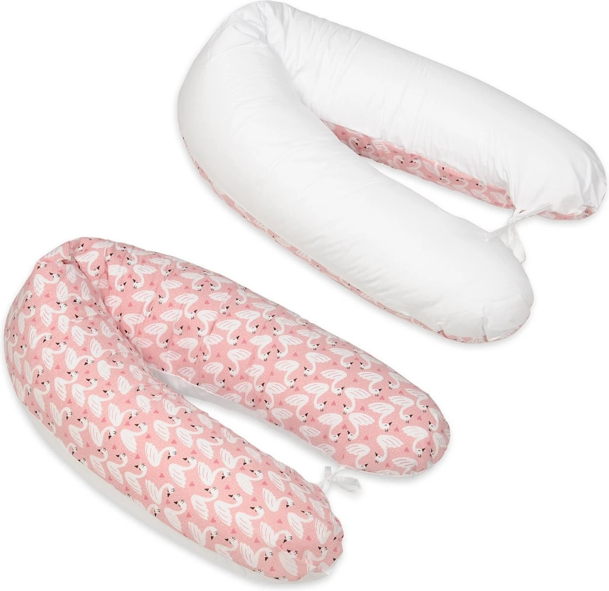 Coussin D'allaitement - Coussin De Grossesse - 100% Coton - Avec Cordons - 145 Cm - Cygnes - Blanc