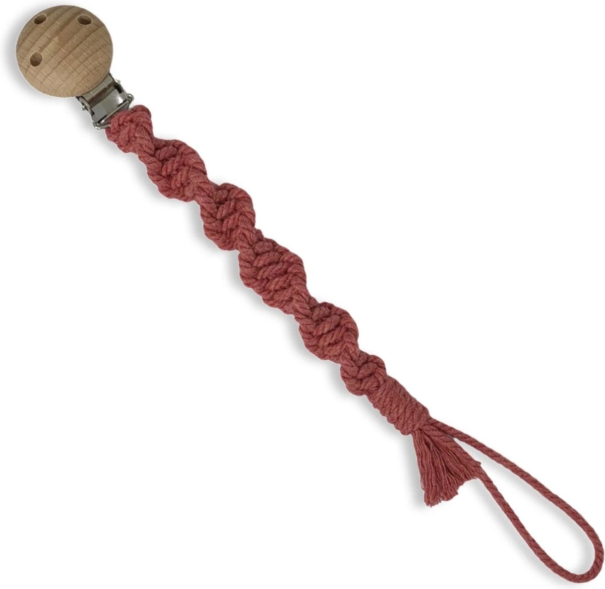 Attache Sucette Macramé ' Spiral' - Rouge/Marron Rouille - Katoen - Macramé - Handgemaakt Aux Nederland - Livraison Gratuite 2 Attache Sucette Macramé ' Spiral' - Rouge/Marron Rouille - Katoen - Macramé - Handgemaakt Aux Nederland - Livraison Gratuite – Image 2