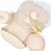 Good Lifehacks Set De Vaisselle - Vaisselle Vaisselle Pour Enfants - Siliconen - Assiette Et Bol Avec Ventouse - Antidérapant - Couverts - Set D'allaitement - Rose