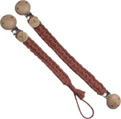 Ensemble à Prix Réduits : Cordon Câlin Et Attache Sucette Boutons - Rouge/Marron Rouille - Katoen - Macramé - Handgemaakt Aux Nederland - Livraison Gratuite