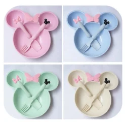 Eco Amicale Blé Fibre De Paille Incassable Tout - Petit Bébé Assiette à Dîner Services De Table Pour Enfants, Dîner Set Pour Les Enfants, Dîner Pour Enfants Set 3 Pièces, Minnie Rose -Bébé Soldes Boutique 1200x1174 5
