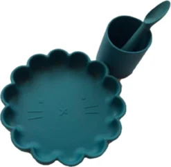 Service Vaisselle Lion - Vaisselle Vaisselle Pour Enfants - 3 Pièces - Siliconen - Assiette Et Cuillère Avec Ventouse - Mug - Cadeau Maternité - Petrol - Sans BPA