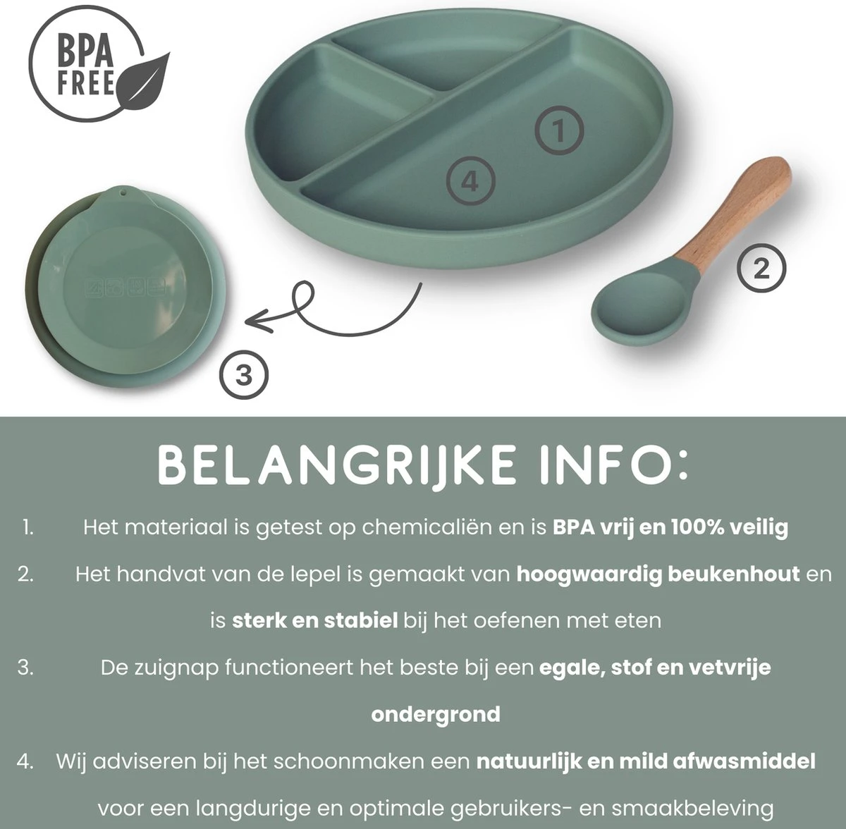 Cultures D' Kids | Assiette Bébé Avec Cuillère | Assiette Avec Ventouse | Vaisselle Enfant Incassable | Vert 4 Cultures D' Kids | Assiette Bébé Avec Cuillère | Assiette Avec Ventouse | Vaisselle Enfant Incassable | Vert – Image 4