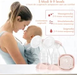 Tire-lait électrique Double Thuys - Dispositif De Pompage - Avec Veilleuse - Conception Anti-refoulement - 3 Modes Et 9 Niveaux - Affichage LED - USB - Rose - 140ML -Bébé Soldes Boutique 1200x1178 3