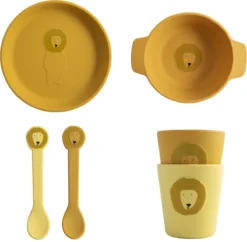 Ensemble Repas En Silicone Pour Bébé Trixie - Mr Lion - Cuillère X2 - Bol - Assiette - Tasse X2