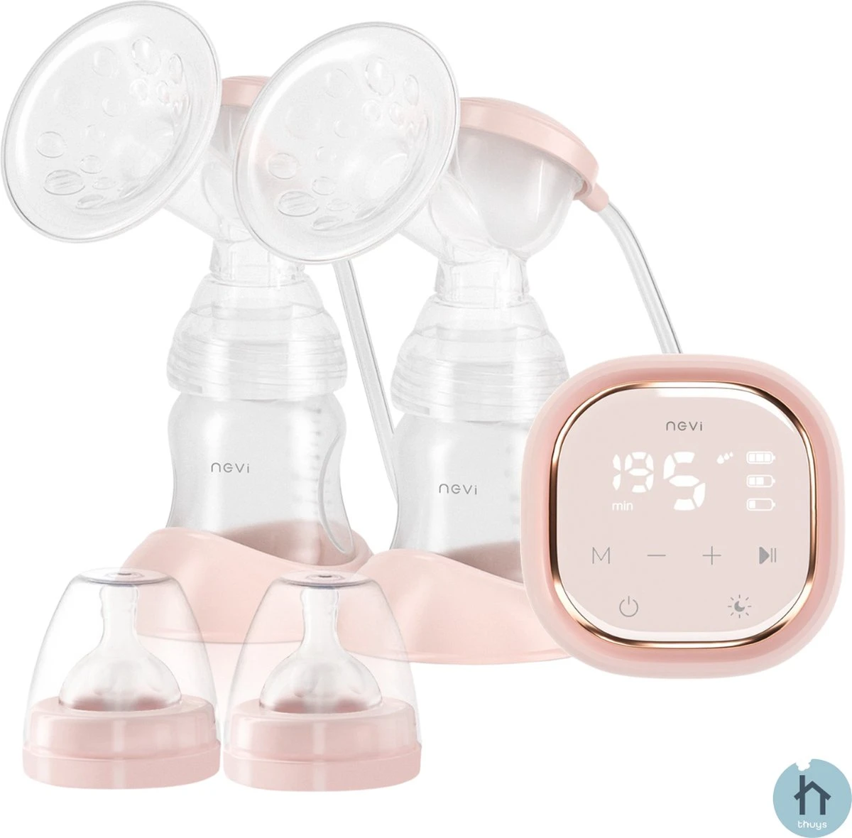 Tire-lait électrique Double Thuys - Dispositif De Pompage - Avec Veilleuse - Conception Anti-refoulement - 3 Modes Et 9 Niveaux - Affichage LED - USB - Rose - 140ML