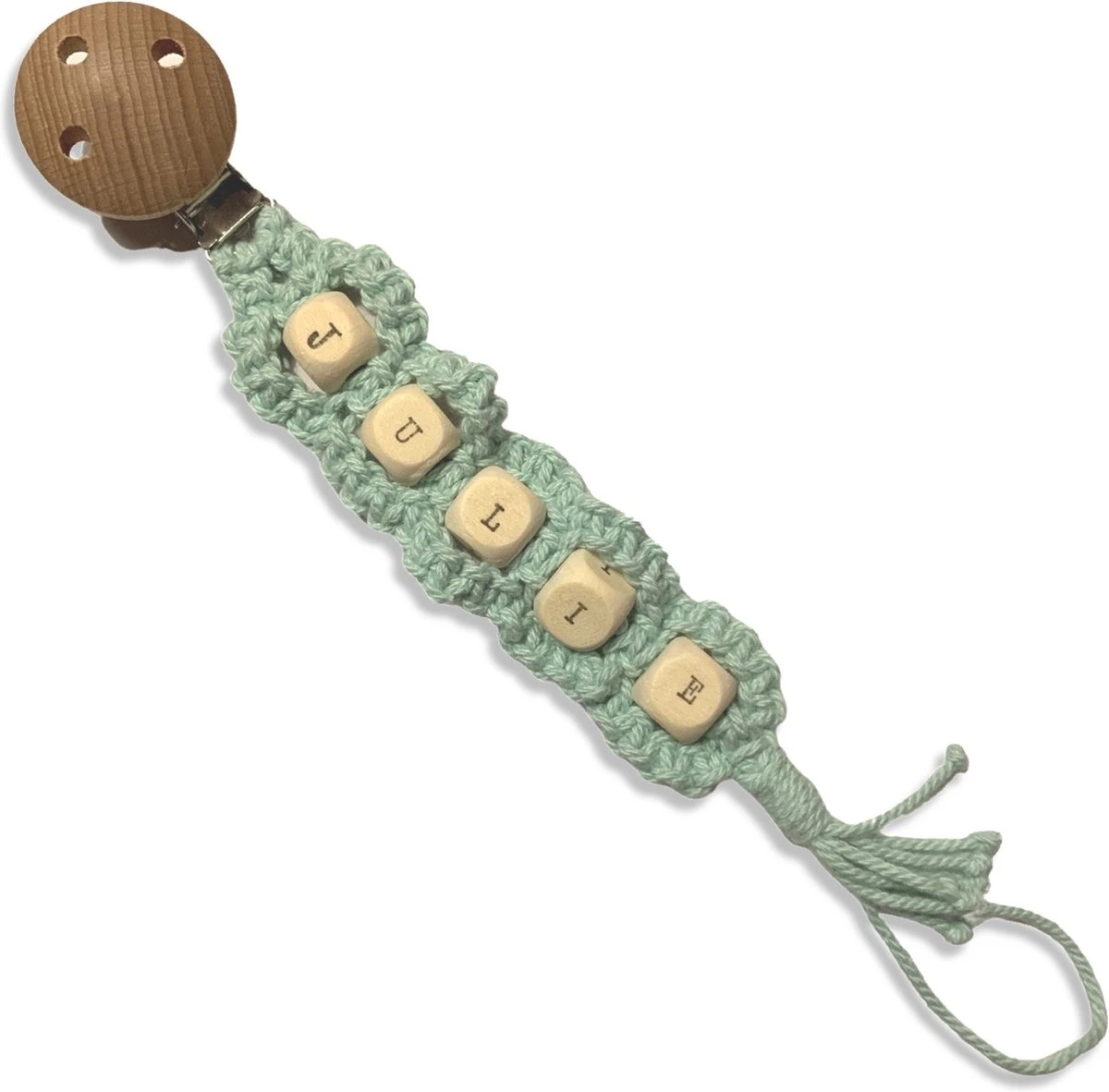 Attache Sucette Personnalisée 'Explore' - Macramé Vert Menthe - Katoen - Macramé - Handgemaakt En Nederland 1 Attache Sucette Personnalisée 'Explore' - Macramé Vert Menthe - Katoen - Macramé - Handgemaakt En Nederland