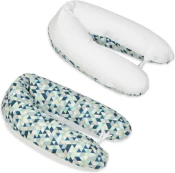 Coussin D'allaitement - Coussin De Grossesse - 100% Coton - Avec Cordons - 145 Cm - Triangles Bleus - Blanc