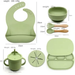 Neuf - Vaisselle En Silicone Pour Bébé - Antidérapante - Vert - Cadeau De Maternité - Coffret Cadeau - Couverts Pour Enfants - Sans BPA -Bébé Soldes Boutique 1200x1188 12