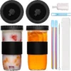 Tasse Bubble Tea Avec Paille, 730 Ml, 2 Pièces, Pots Mason Prêts à L'emploi, Pour Milkshakes, Jus, Smoothies, Bière