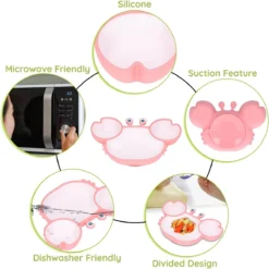 Assiette Bébé En Siliconen Avec Ventouse | Plaque Incassable Avec Compartiments | Assiette Plate Assiette Pour Enfants Adaptée Aux Tout-petits Et Aux Enfants D'âge Préscolaire - Rose -Bébé Soldes Boutique 1200x1198 45