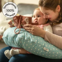 Coussin D'allaitement Ella - Oreiller De Grossesse - Oreiller De Couchage Latéral - Blauw Avec Des Hartjes -Bébé Soldes Boutique 1200x1199 32