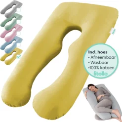 Oreiller De Maternité Litollo® XXL | Coussin Nutritionnel | Oreiller De Corps | Oreiller De Corps | 280cm | Ergonomique | Housse Détachable | Jaune Ocre