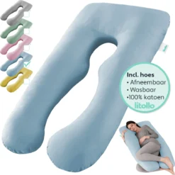 Oreiller De Maternité Litollo® XXL | Coussin Nutritionnel | Oreiller De Corps |Oreiller De Corps | 280cm | Avec Sac De Rangement | Housse Détachable | Bleu