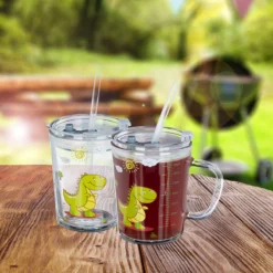 Relaxdays 4x Verres Pour Enfants Avec Paille Et Couvercle -- Imprimé Dinosaure - Avec Anse -Bébé Soldes Boutique 1200x1200 1739